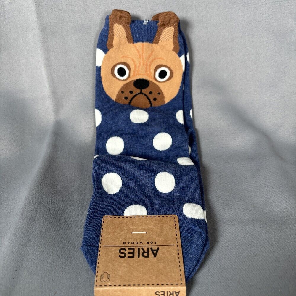 Anthropology Aries Women’s Size 22-26cm Ankle Socks Puppy‎ Boston Terrier Blue
